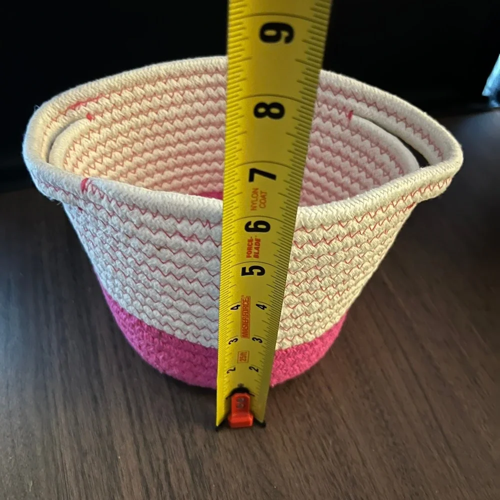 Coiled Rope Basket Kids Small Pink White NWOT Woven Storage